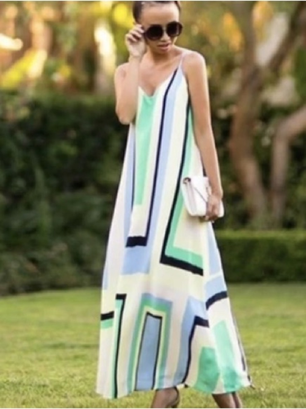 Anthropologie Mint & Navy Geometric Maxi Dress XL